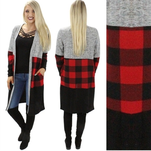 Buffalo Plaid Boot Length Cardigan - Picture 2 of 4